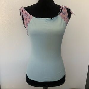 Roxy Light Blue Tank Top with Pink Floral Accents